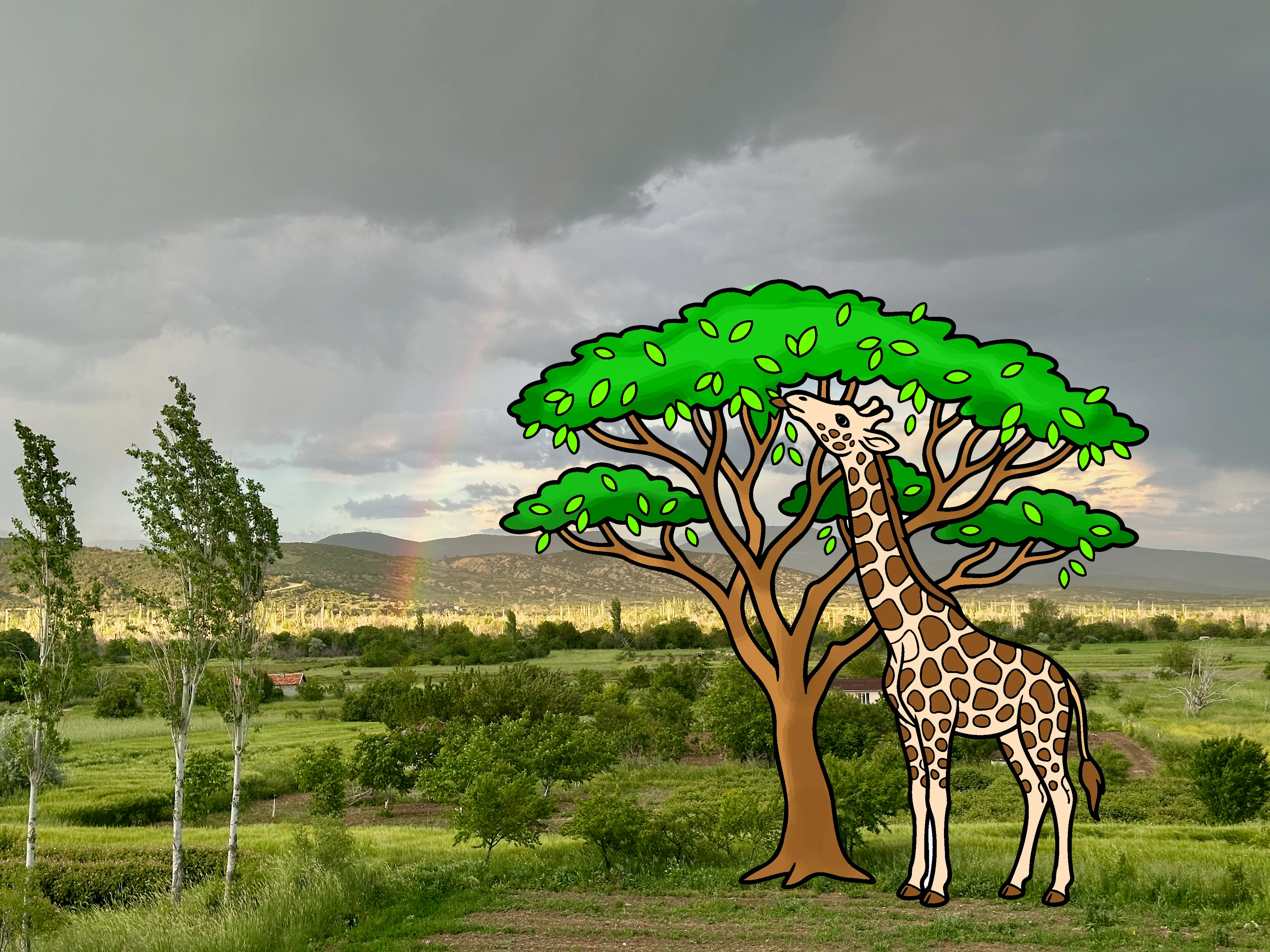 Giraffe coloring placed in a real room via AR